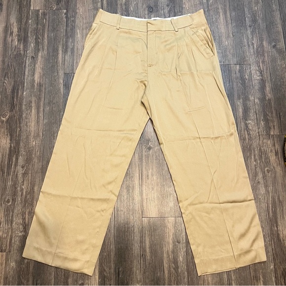 Zara Women's Wide Leg Mid Rise Front Pleated Beige Cotton Blend Pants Trouser XL - Picture 1 of 10